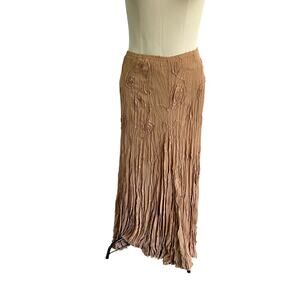 Vtg Y2K 2000s Tan Embroidered Maxi Skirt Sz L Boho Cottagecore Forest Fairy